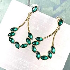 80s Vintage Green Marquise Pierced‎ Drop Earrings